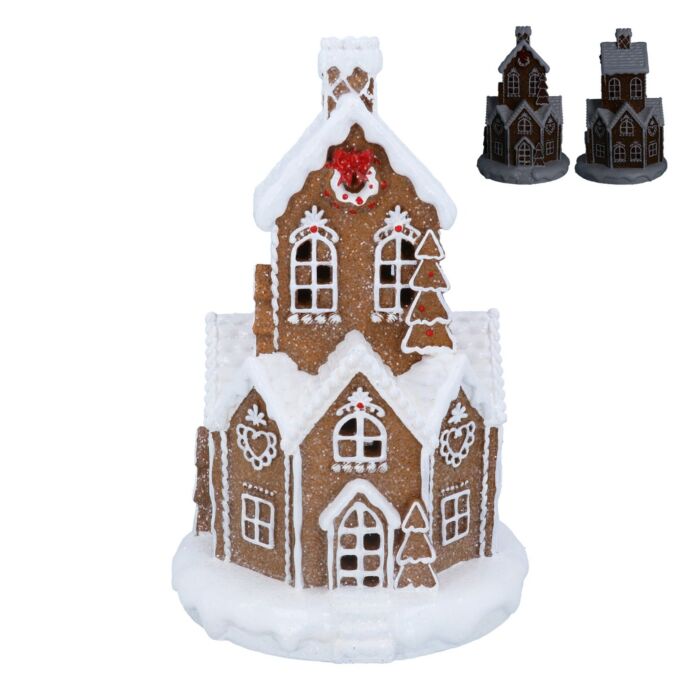 Gisela Graham Resin Ornament - White Iced LED Gingerbread Village